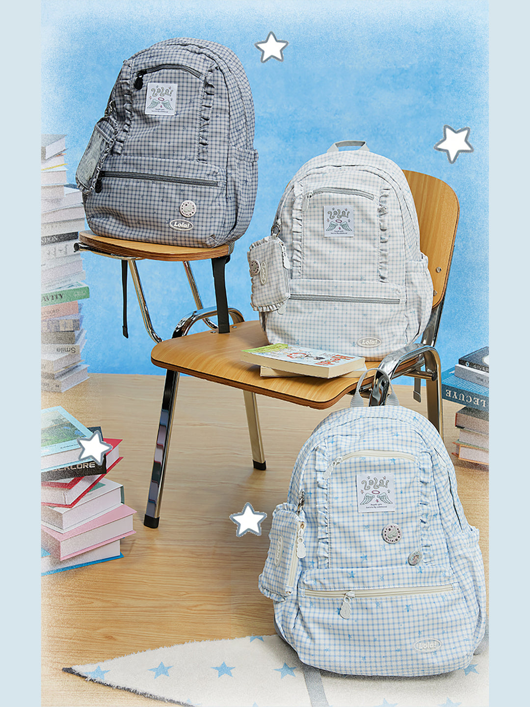 Ruffle Trim Backpack with Front Zip Pockets