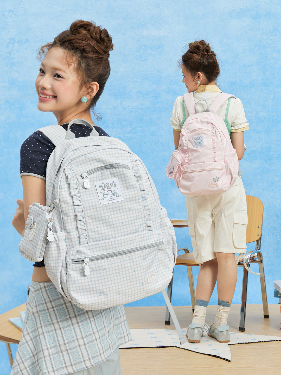 Ruffle Trim Backpack with Front Zip Pockets