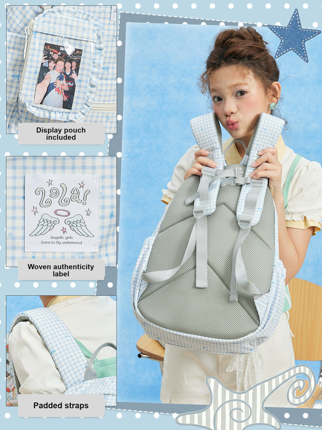 Ruffle Trim Backpack with Front Zip Pockets