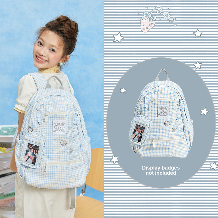 Ruffle Trim Backpack with Front Zip Pockets