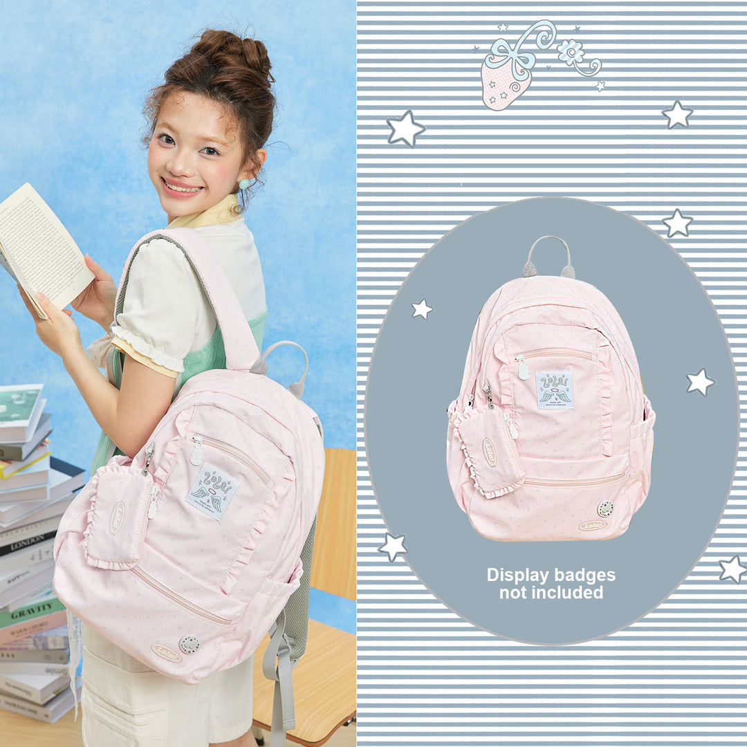Ruffle Trim Backpack with Front Zip Pockets