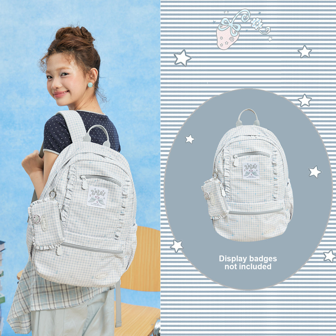 Ruffle Trim Backpack with Front Zip Pockets