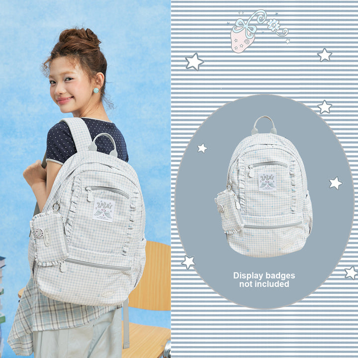 Ruffle Trim Backpack with Front Zip Pockets