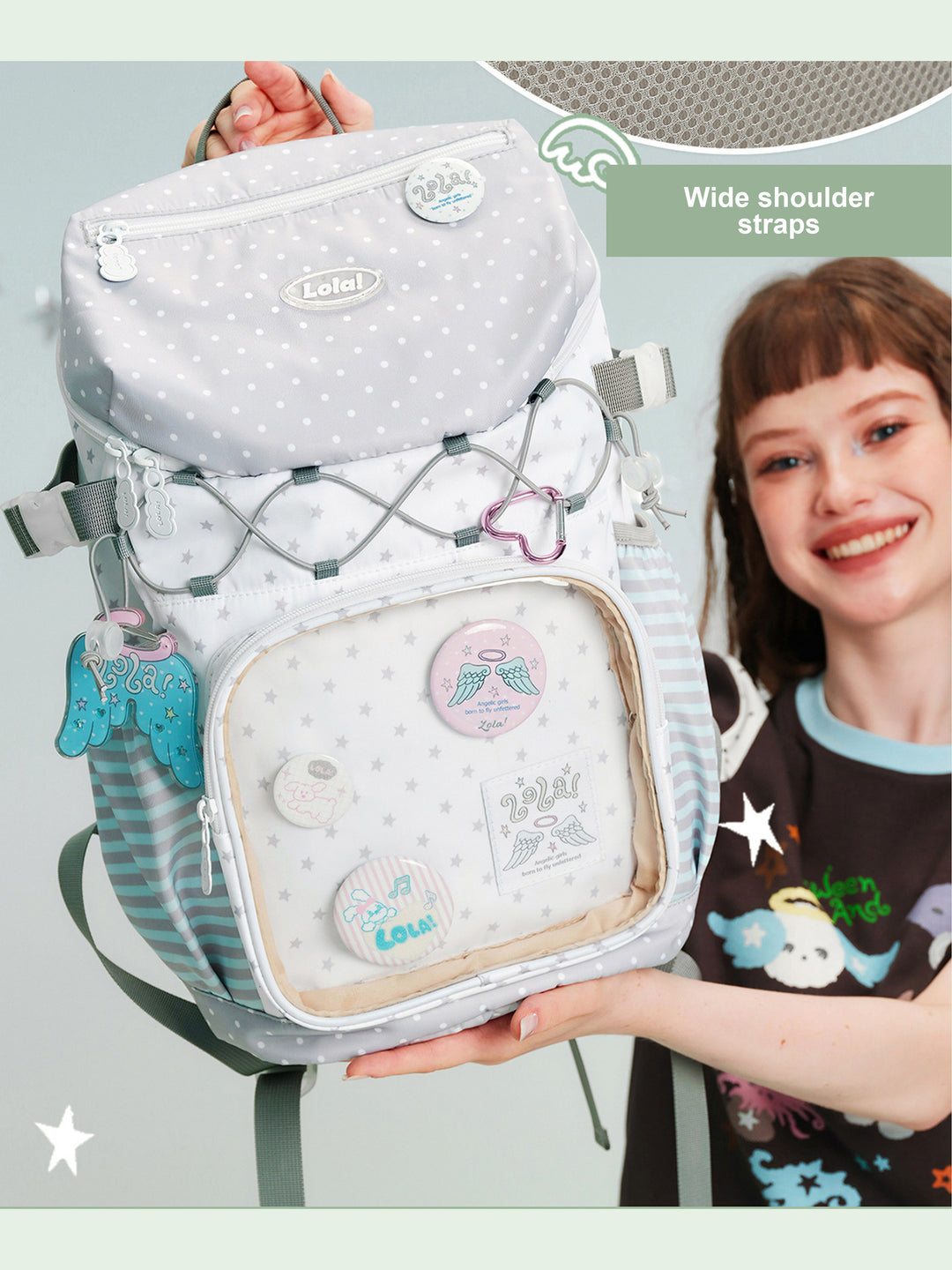 Ita Backpack with Clear Display Pocket and Cord Detail