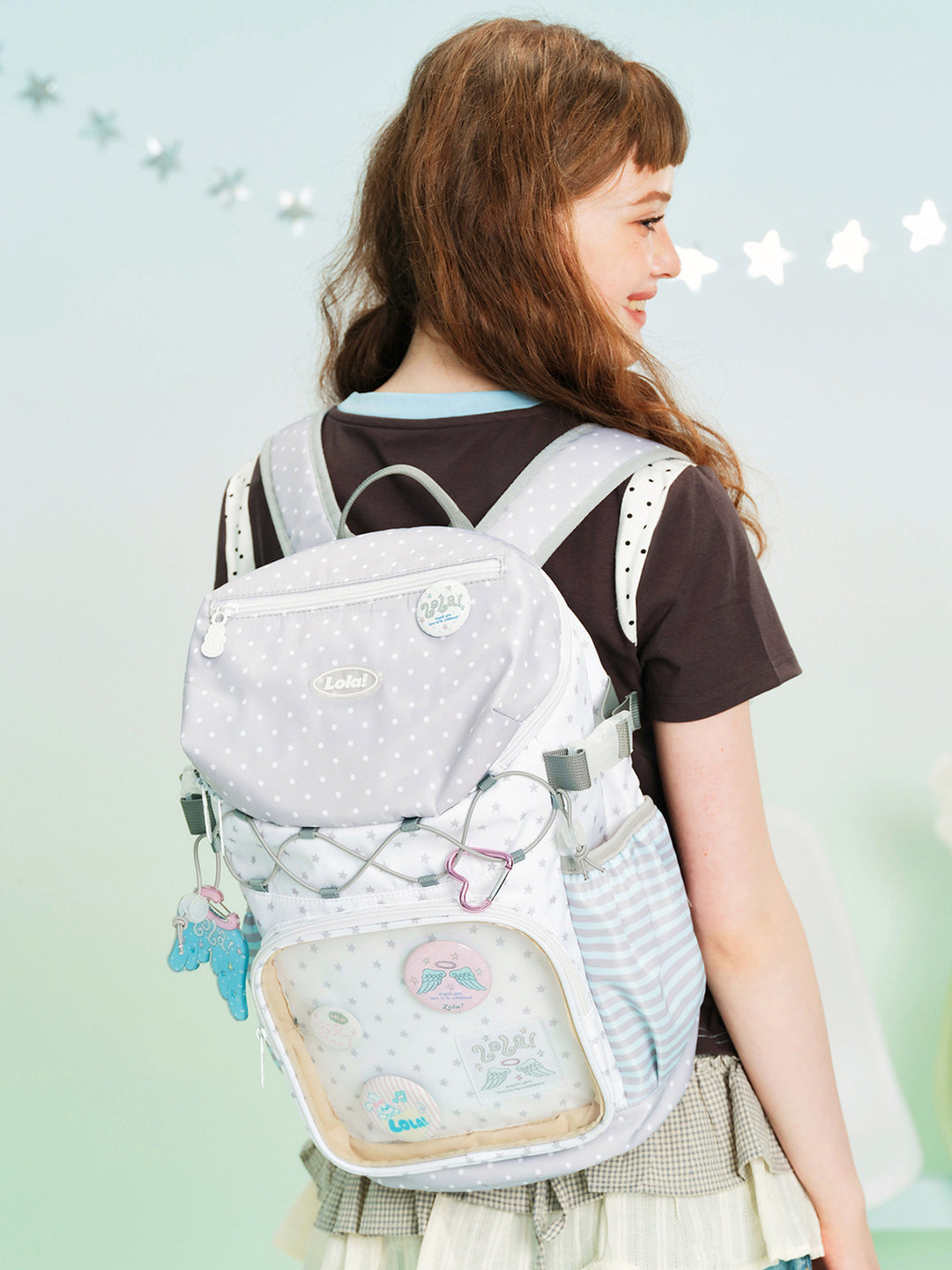 Ita Backpack with Clear Display Pocket and Cord Detail