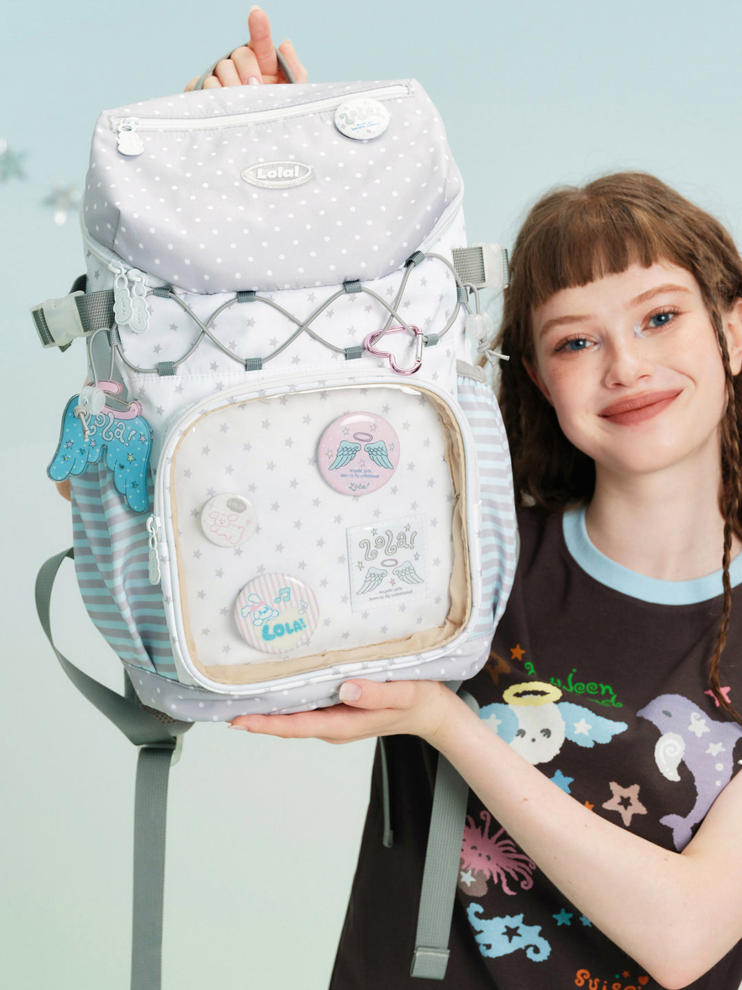 Ita Backpack with Clear Display Pocket and Cord Detail