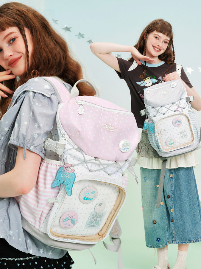 Ita Backpack with Clear Display Pocket and Cord Detail