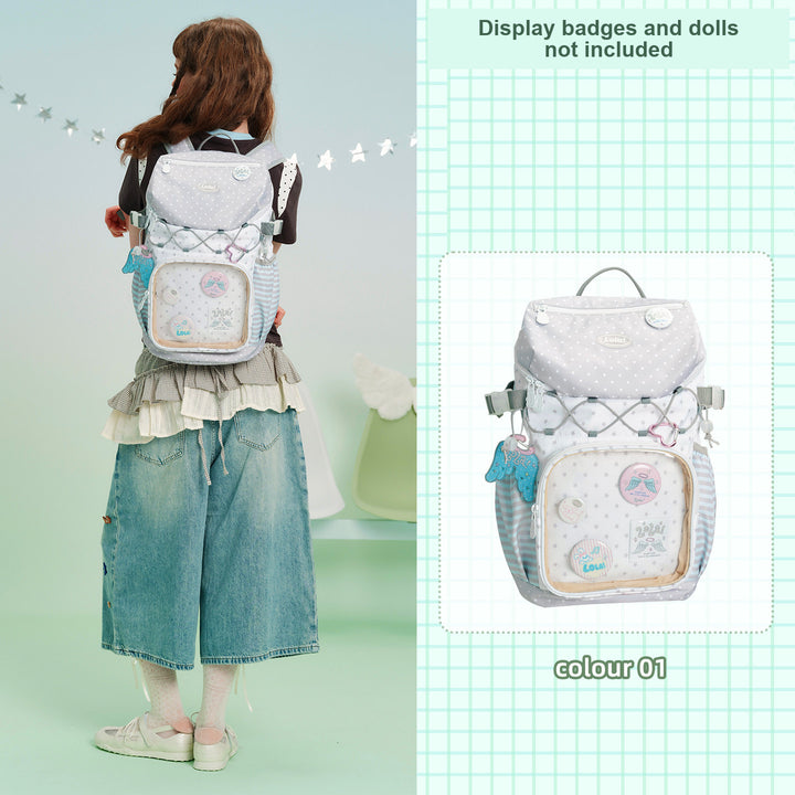Ita Backpack with Clear Display Pocket and Cord Detail