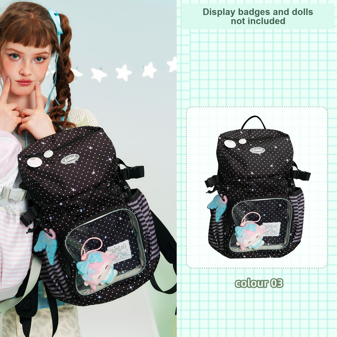 Ita Backpack with Clear Display Pocket and Cord Detail