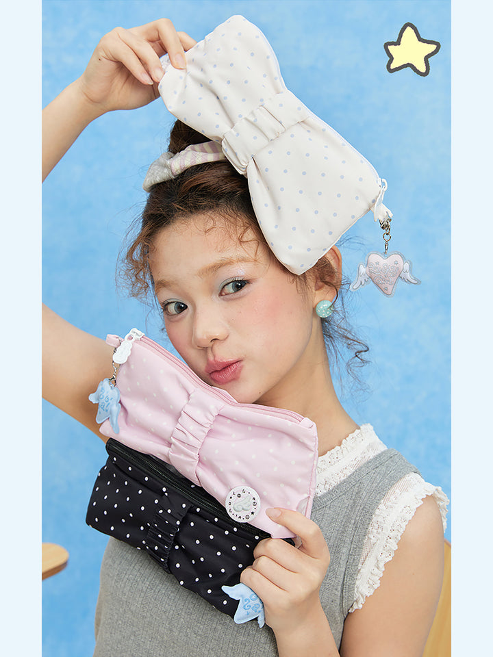 Polka Dot Bow Zip Pencil Case