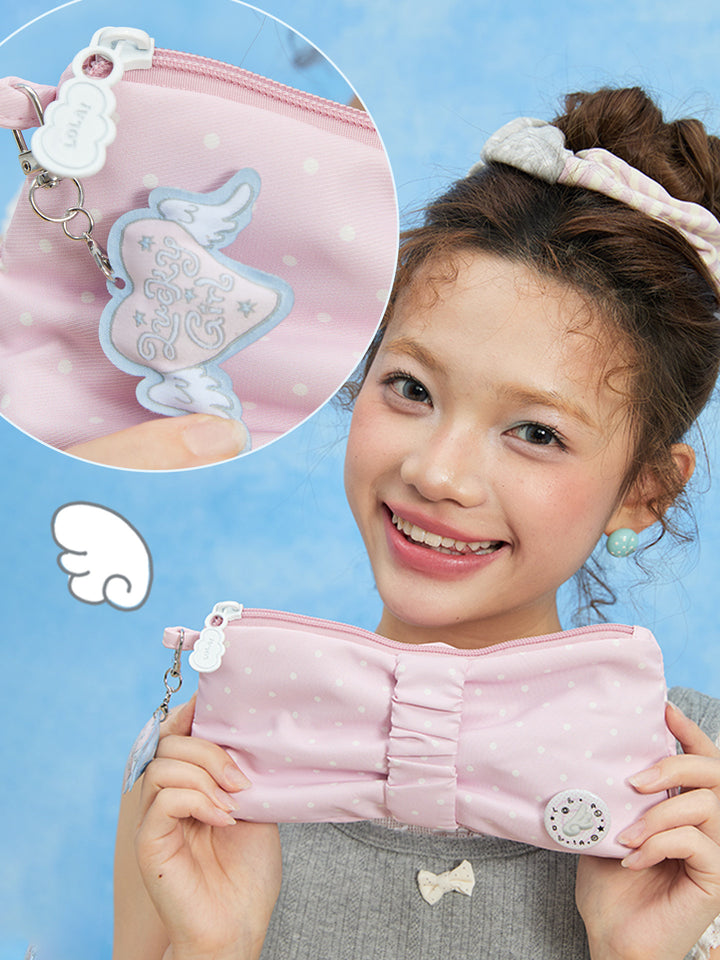 Polka Dot Bow Zip Pencil Case