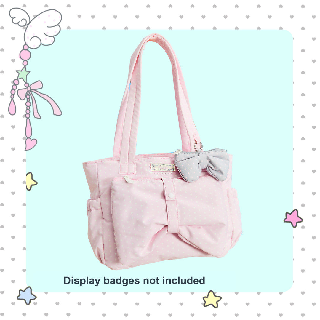 Polka Dot Bow Tote Bag with Front Zip Pocket