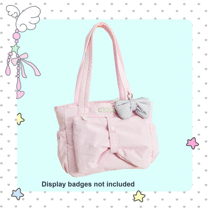 Polka Dot Bow Tote Bag with Front Zip Pocket