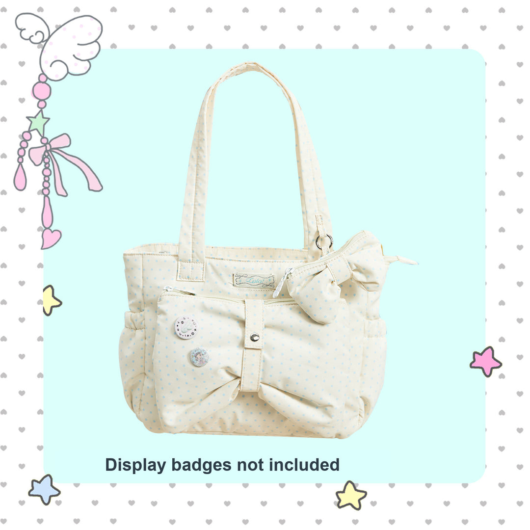 Polka Dot Bow Tote Bag with Front Zip Pocket