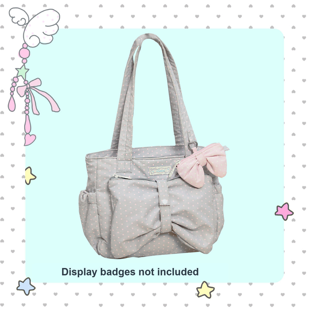 Polka Dot Bow Tote Bag with Front Zip Pocket