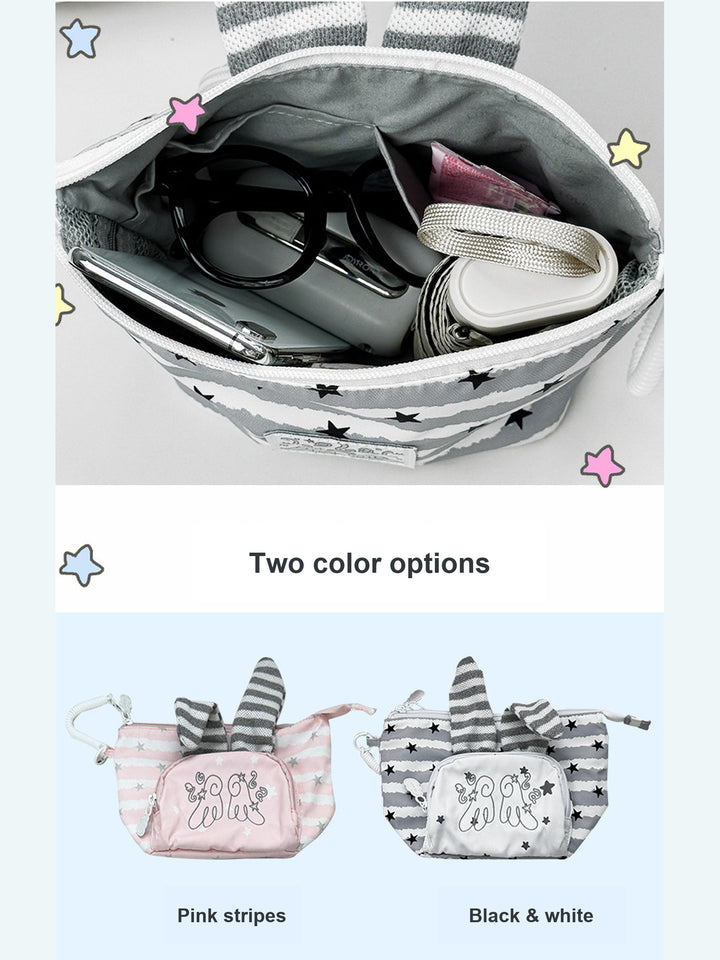 Rabbit Ear Cosmetic Pouch with Star and Stripe Pattern