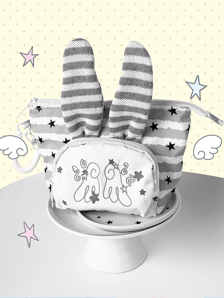 Rabbit Ear Cosmetic Pouch with Star and Stripe Pattern