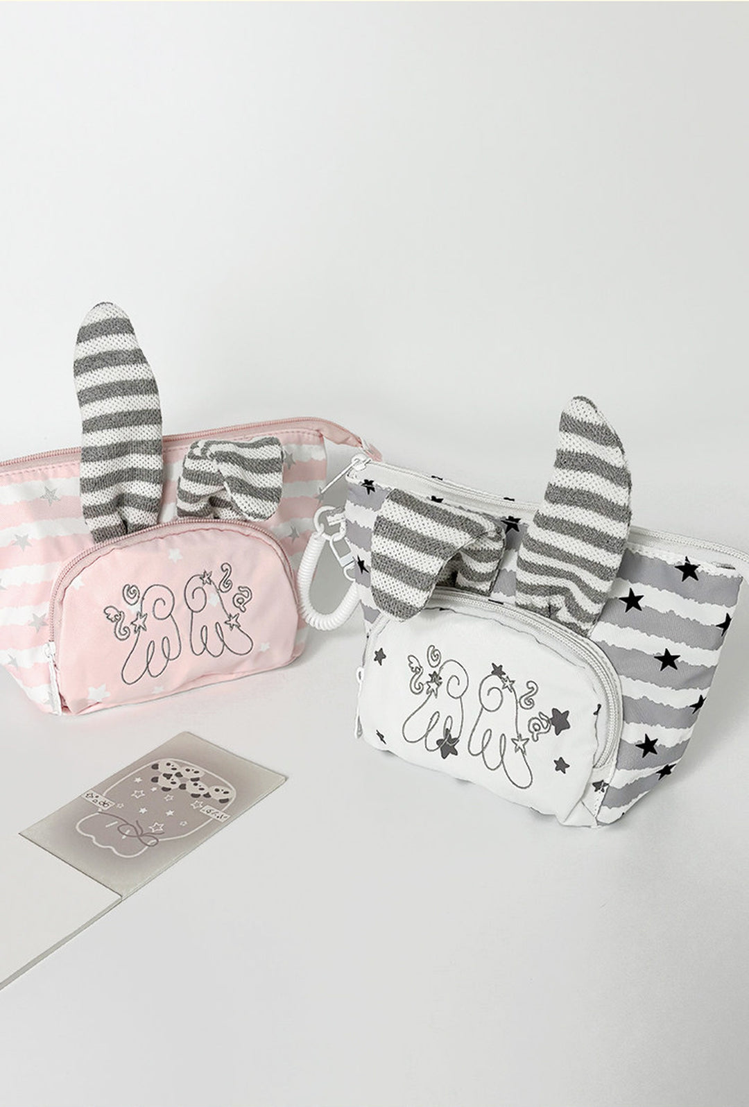 Rabbit Ear Cosmetic Pouch with Star and Stripe Pattern