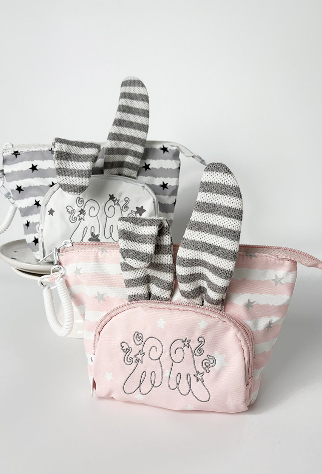 Rabbit Ear Cosmetic Pouch with Star and Stripe Pattern