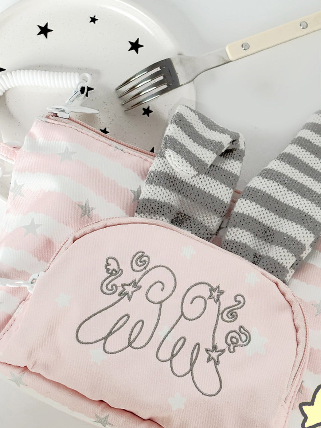 Rabbit Ear Cosmetic Pouch with Star and Stripe Pattern