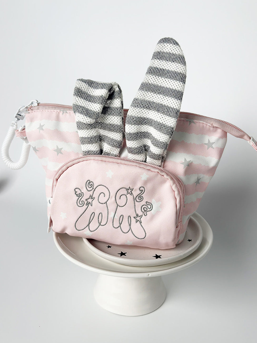 Rabbit Ear Cosmetic Pouch with Star and Stripe Pattern