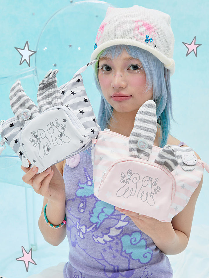 Rabbit Ear Cosmetic Pouch with Star and Stripe Pattern