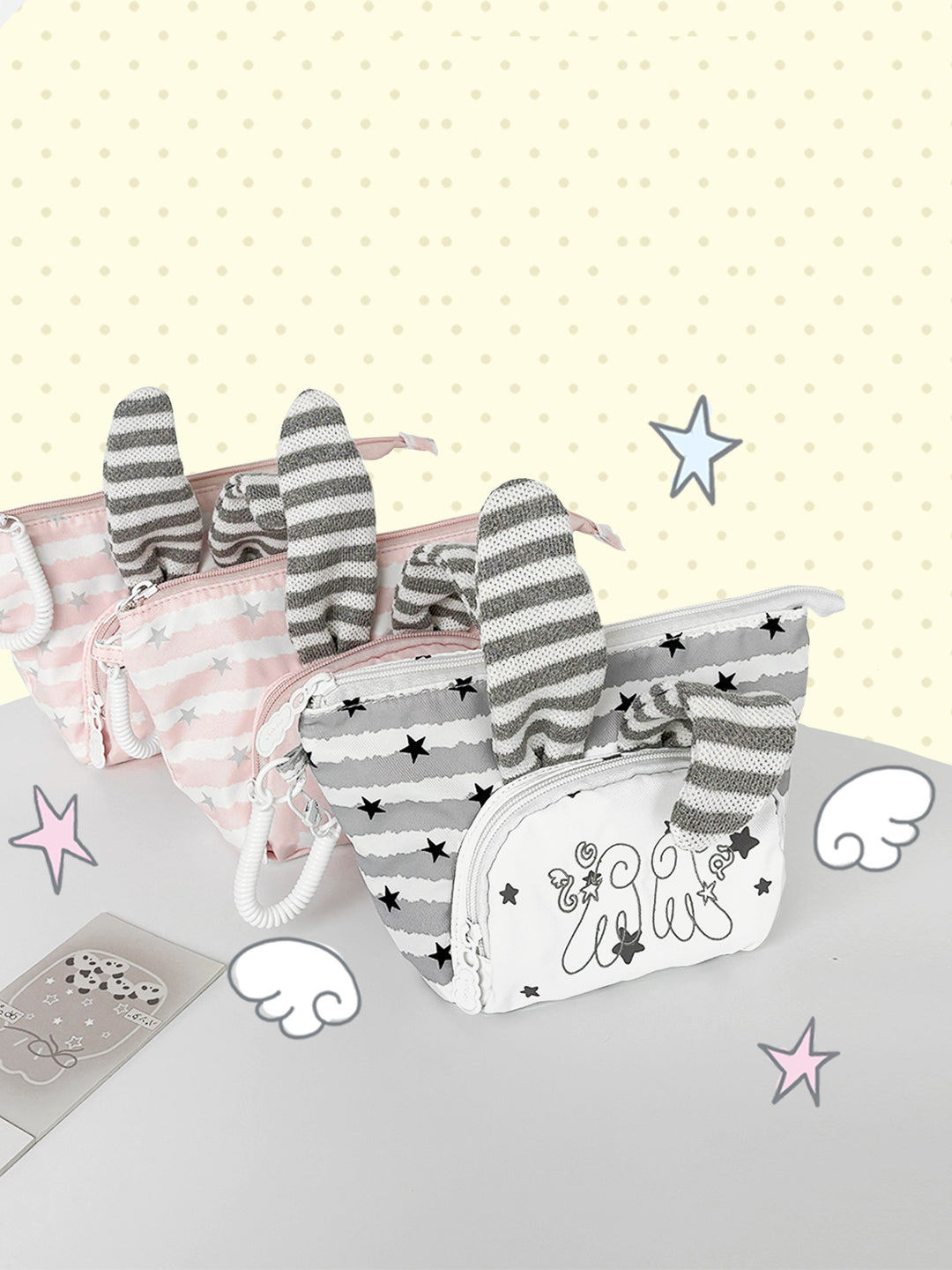 Rabbit Ear Cosmetic Pouch with Star and Stripe Pattern