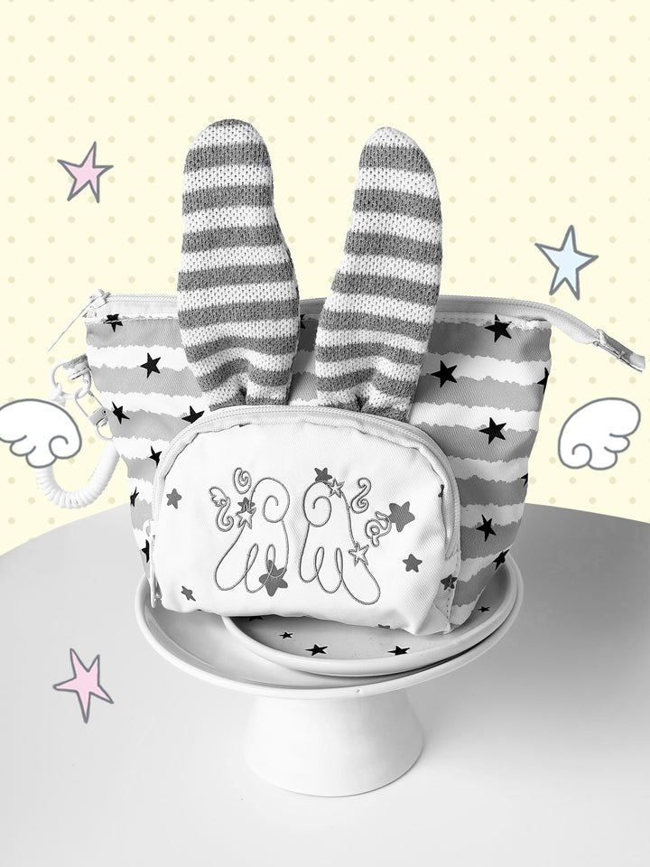 Rabbit Ear Cosmetic Pouch with Star and Stripe Pattern