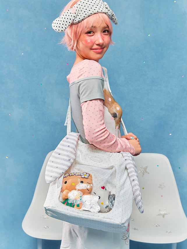 Animal Ear Drawstring Ita Bag with Clear Display Window