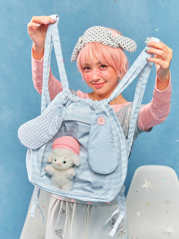 Animal Ear Drawstring Ita Bag with Clear Display Window