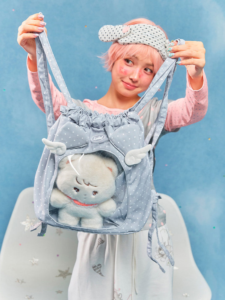 Animal Ear Drawstring Ita Bag with Clear Display Window