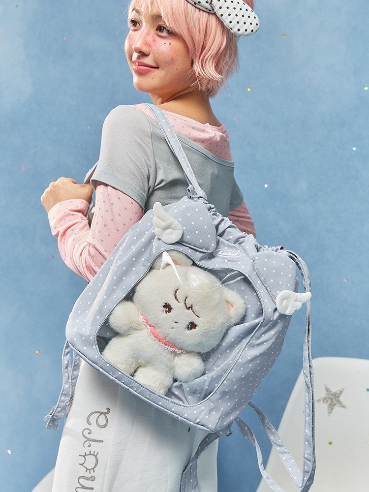 Animal Ear Drawstring Ita Bag with Clear Display Window