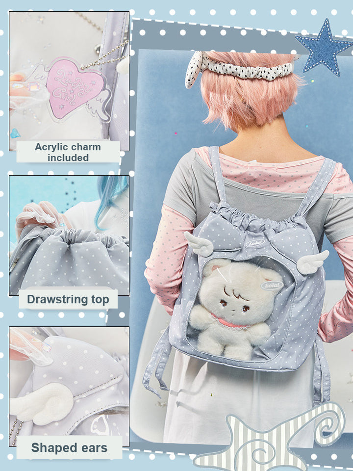 Animal Ear Drawstring Ita Bag with Clear Display Window