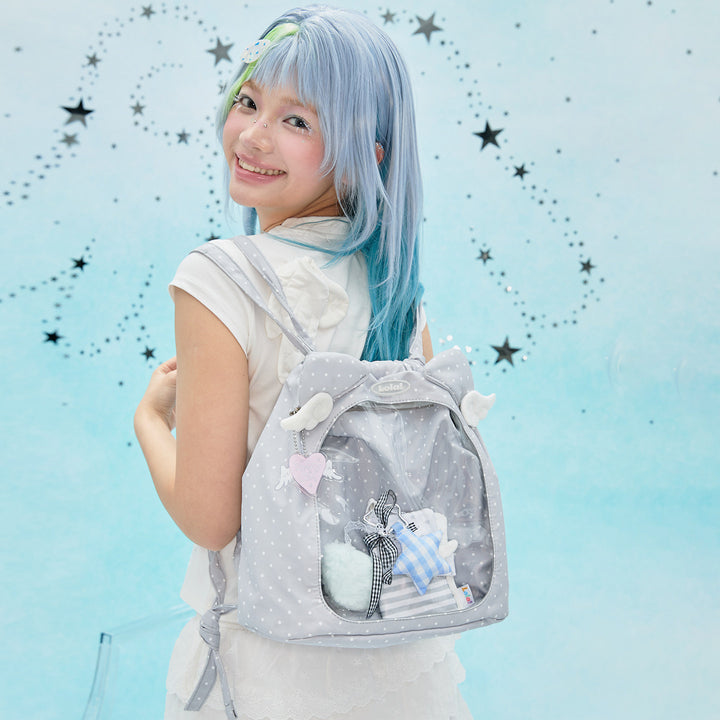 Animal Ear Drawstring Ita Bag with Clear Display Window