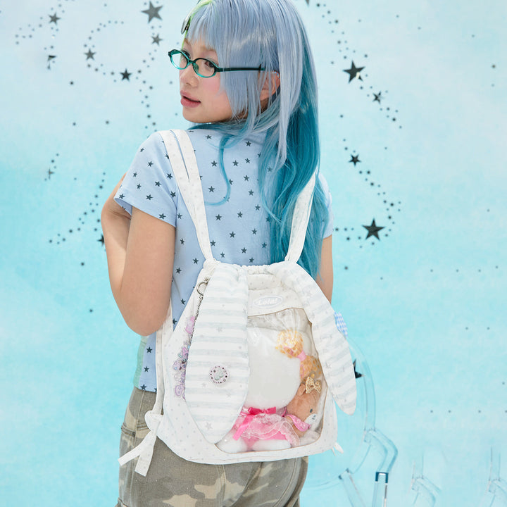 Animal Ear Drawstring Ita Bag with Clear Display Window