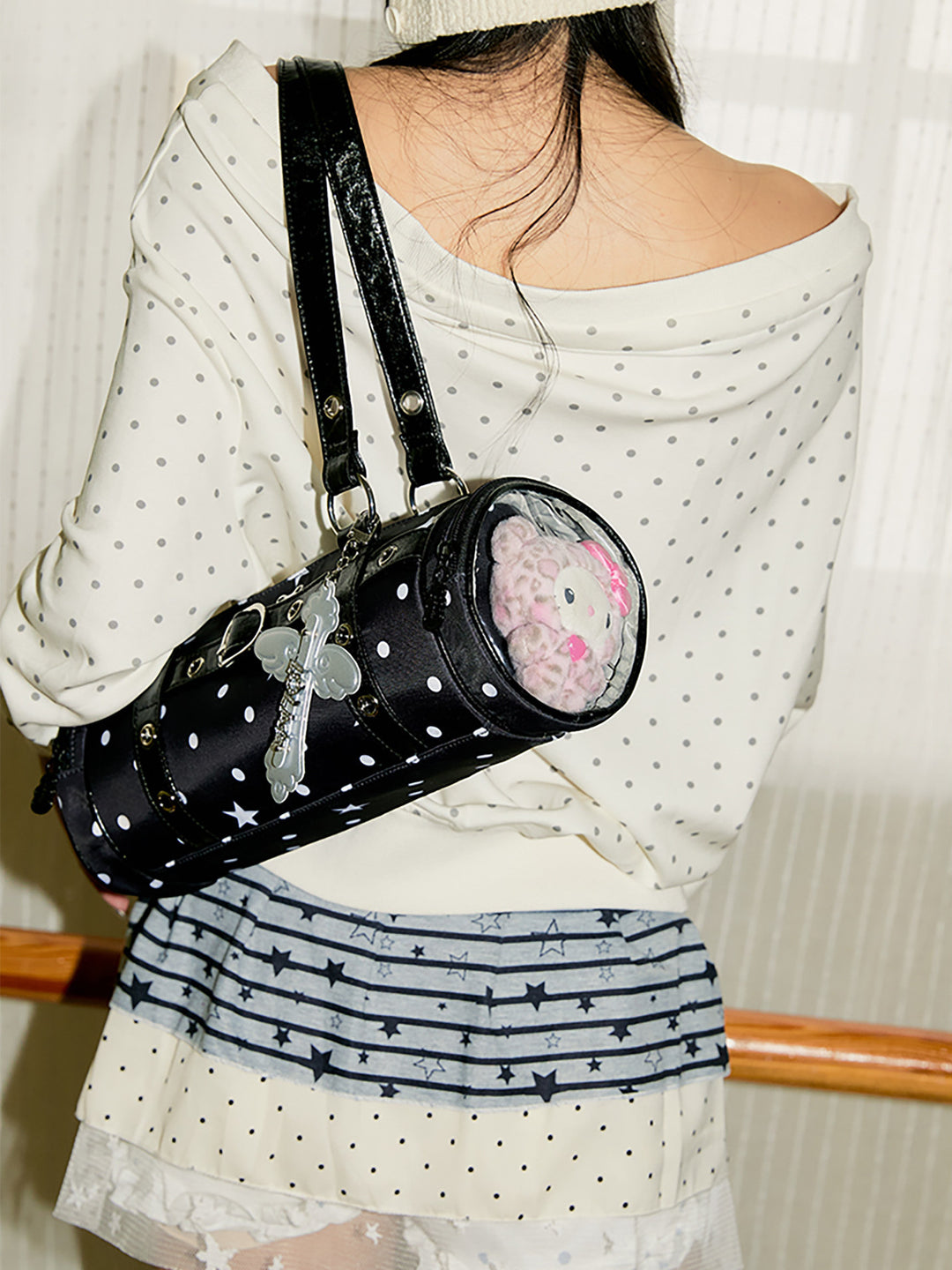 Barrel Ita Shoulder Bag with Side Display
