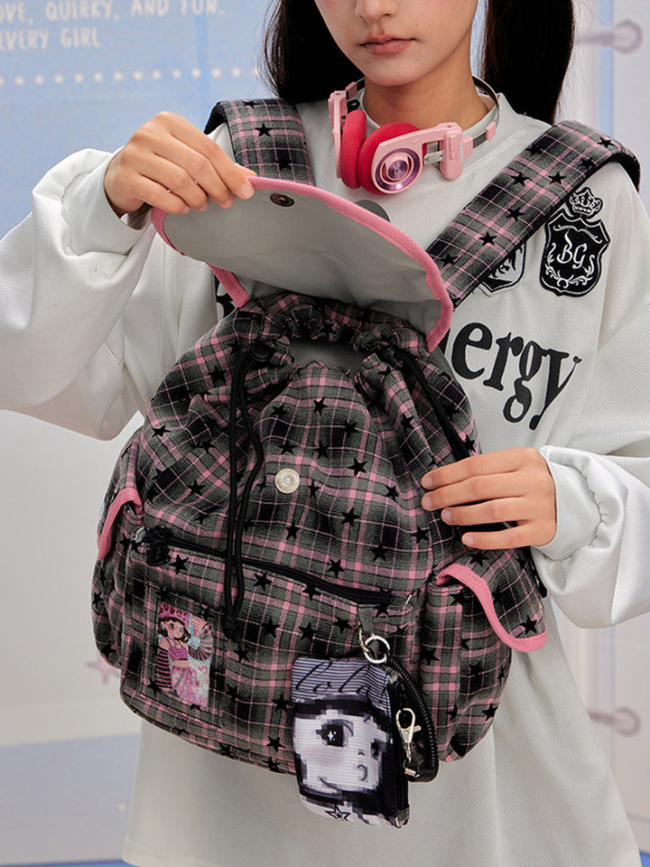 Drawstring Flap Backpack with Card Pocket