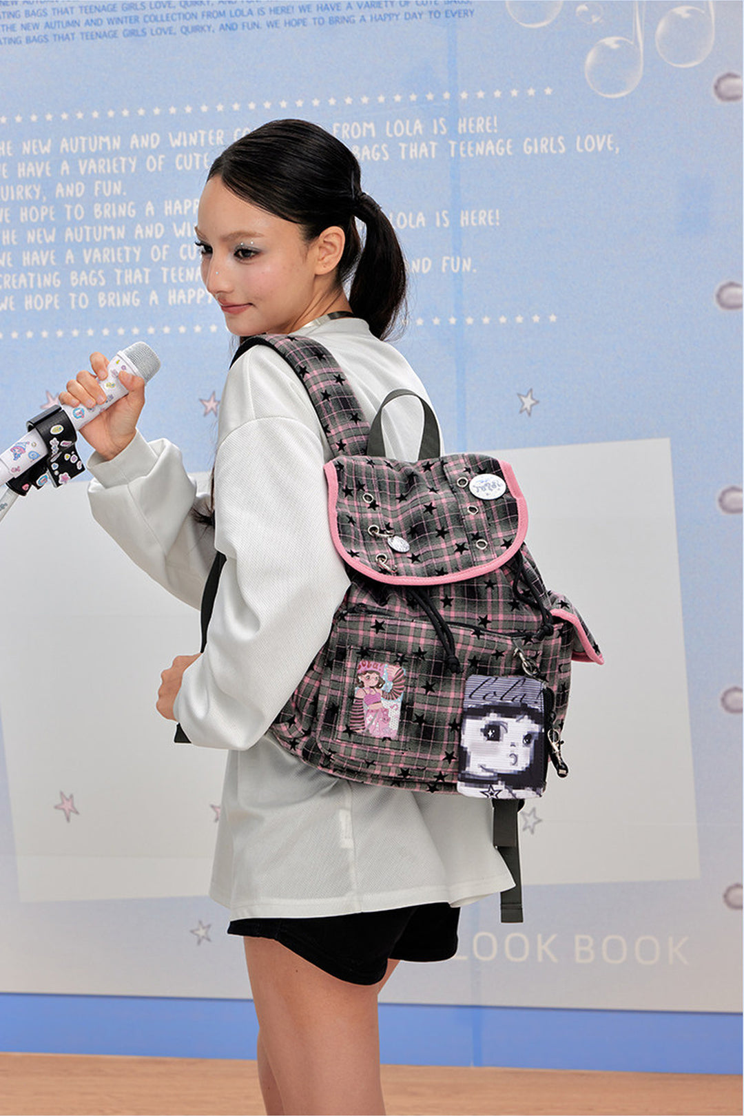 Drawstring Flap Backpack with Card Pocket