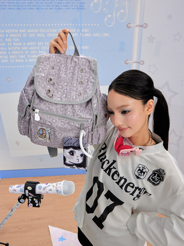 Drawstring Flap Backpack with Card Pocket