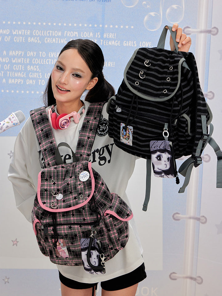 Drawstring Flap Backpack with Card Pocket