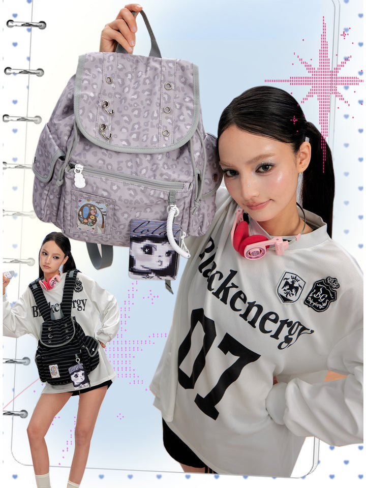 Drawstring Flap Backpack with Card Pocket