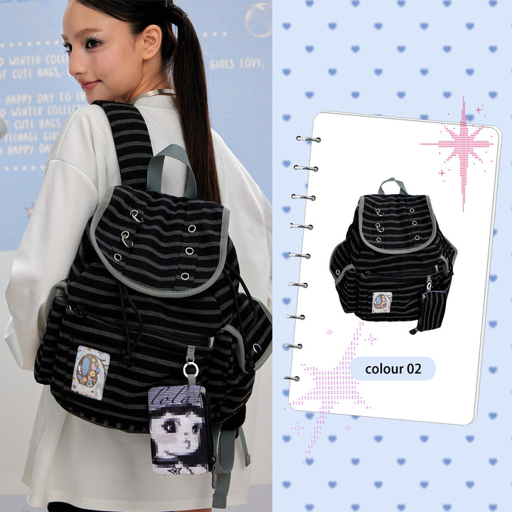 Drawstring Flap Backpack with Card Pocket