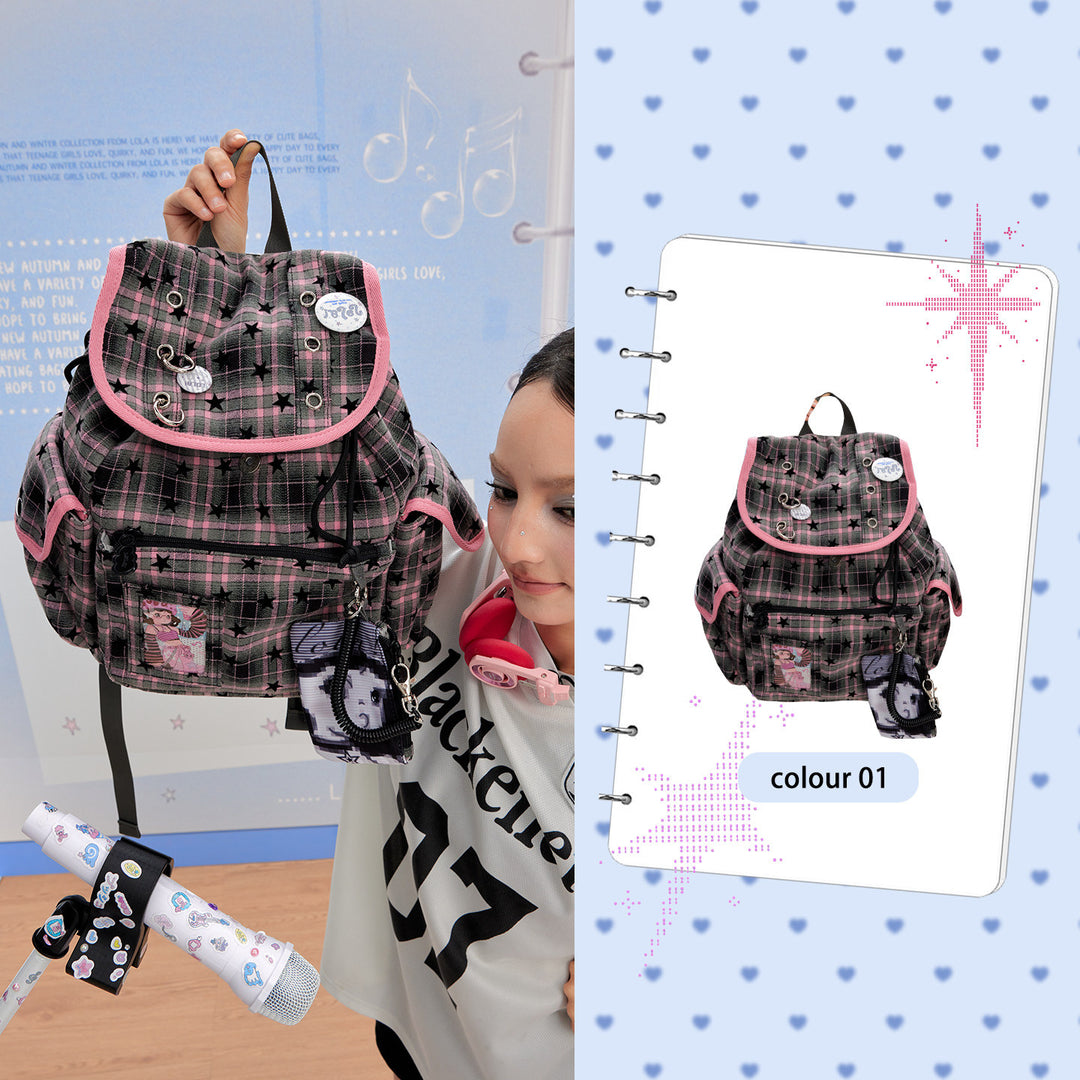 Drawstring Flap Backpack with Card Pocket