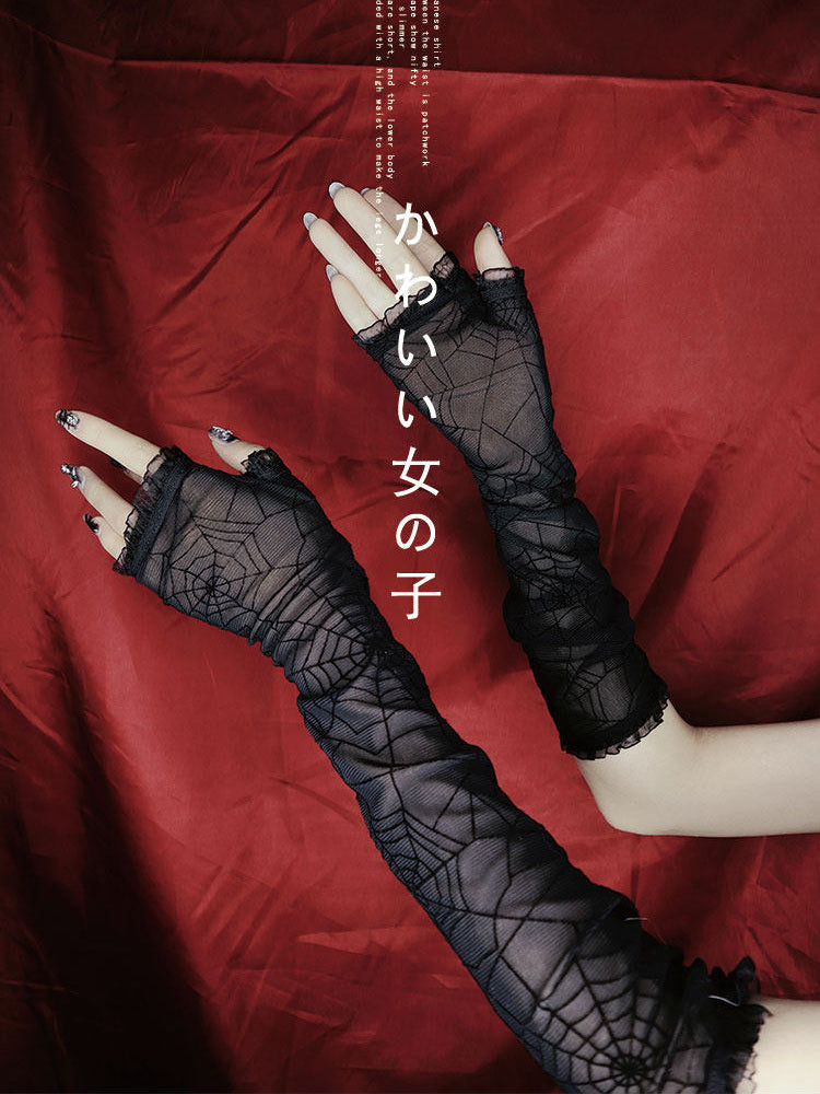 Gothic Spiderweb Mesh Fingerless Gloves