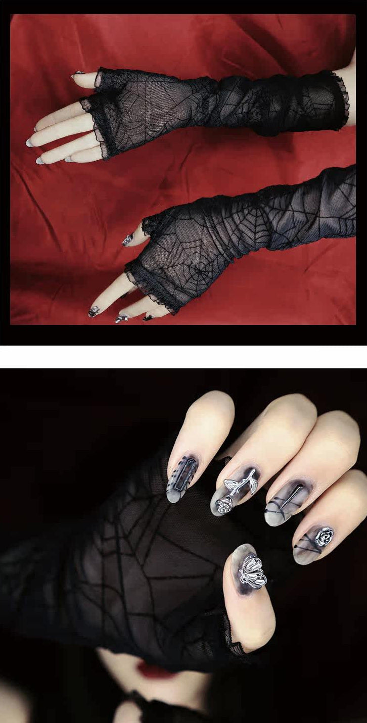 Gothic Spiderweb Mesh Fingerless Gloves