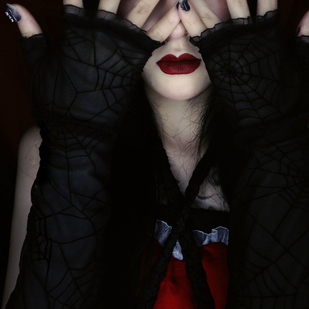Gothic Spiderweb Mesh Fingerless Gloves