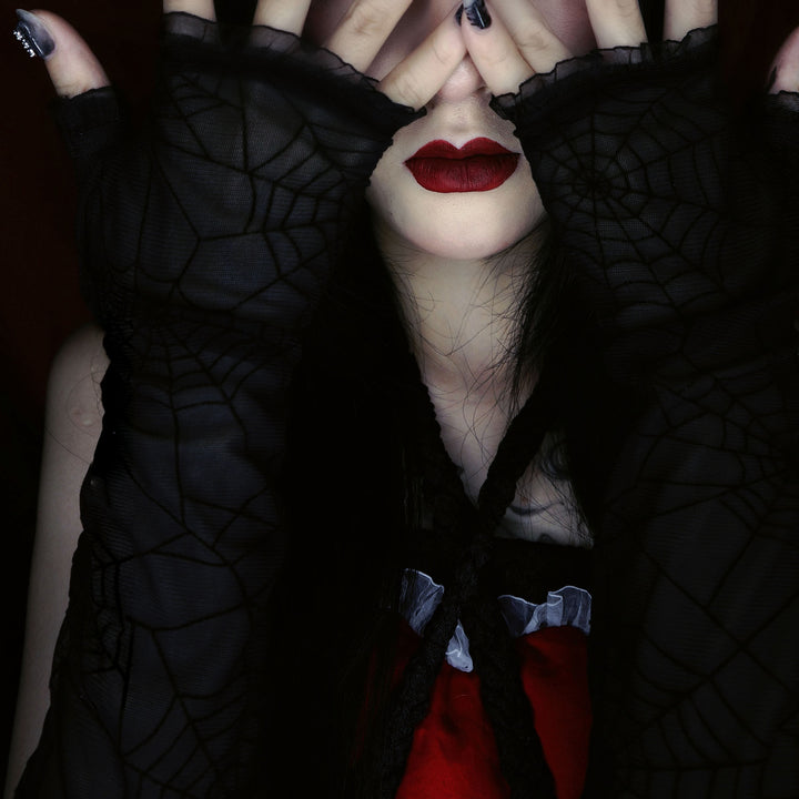 Gothic Spiderweb Mesh Fingerless Gloves