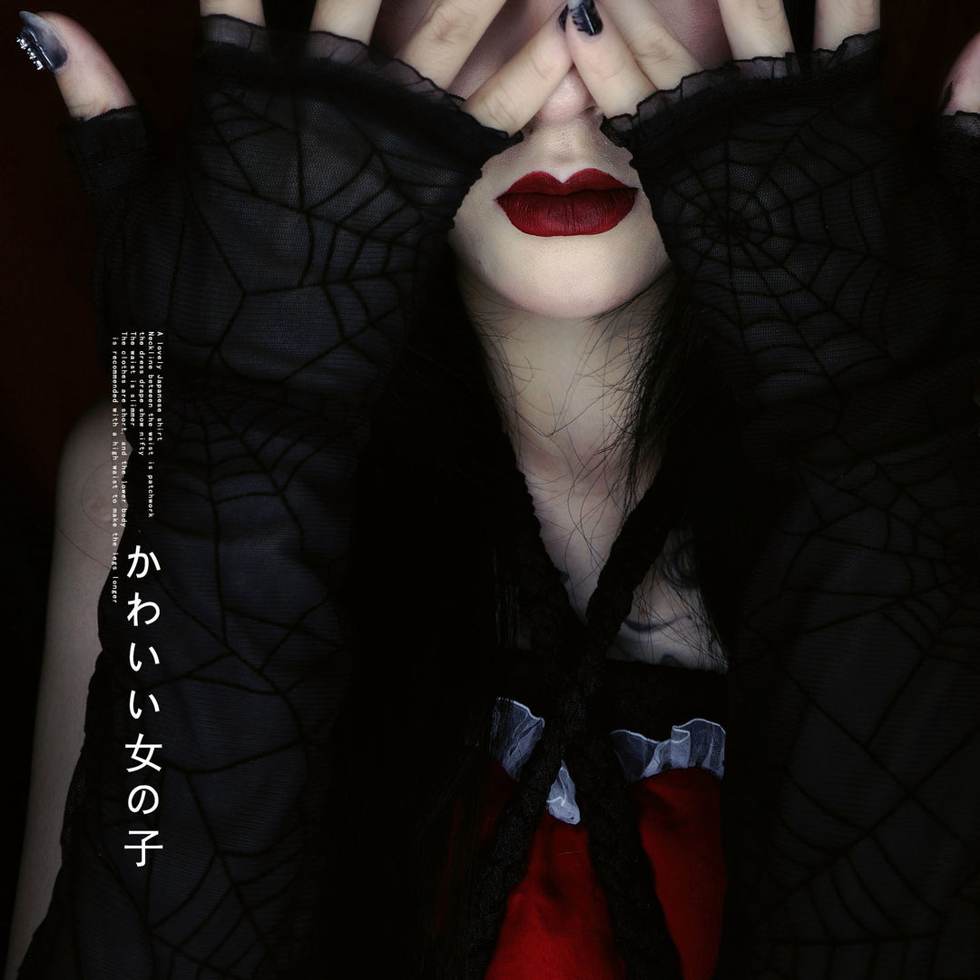Gothic Spiderweb Mesh Fingerless Gloves