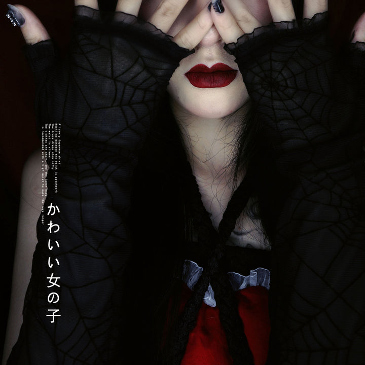 Gothic Spiderweb Mesh Fingerless Gloves
