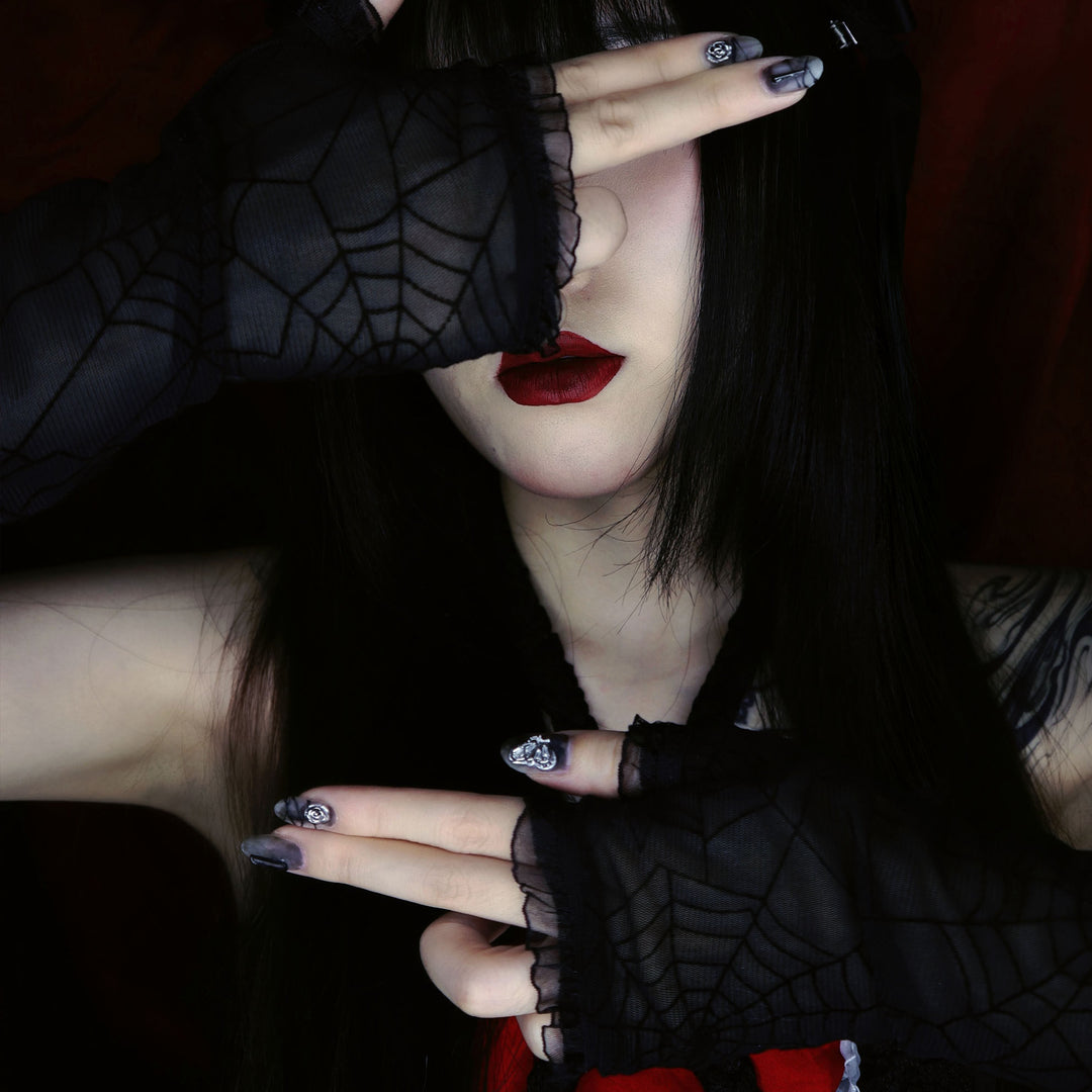 Gothic Spiderweb Mesh Fingerless Gloves